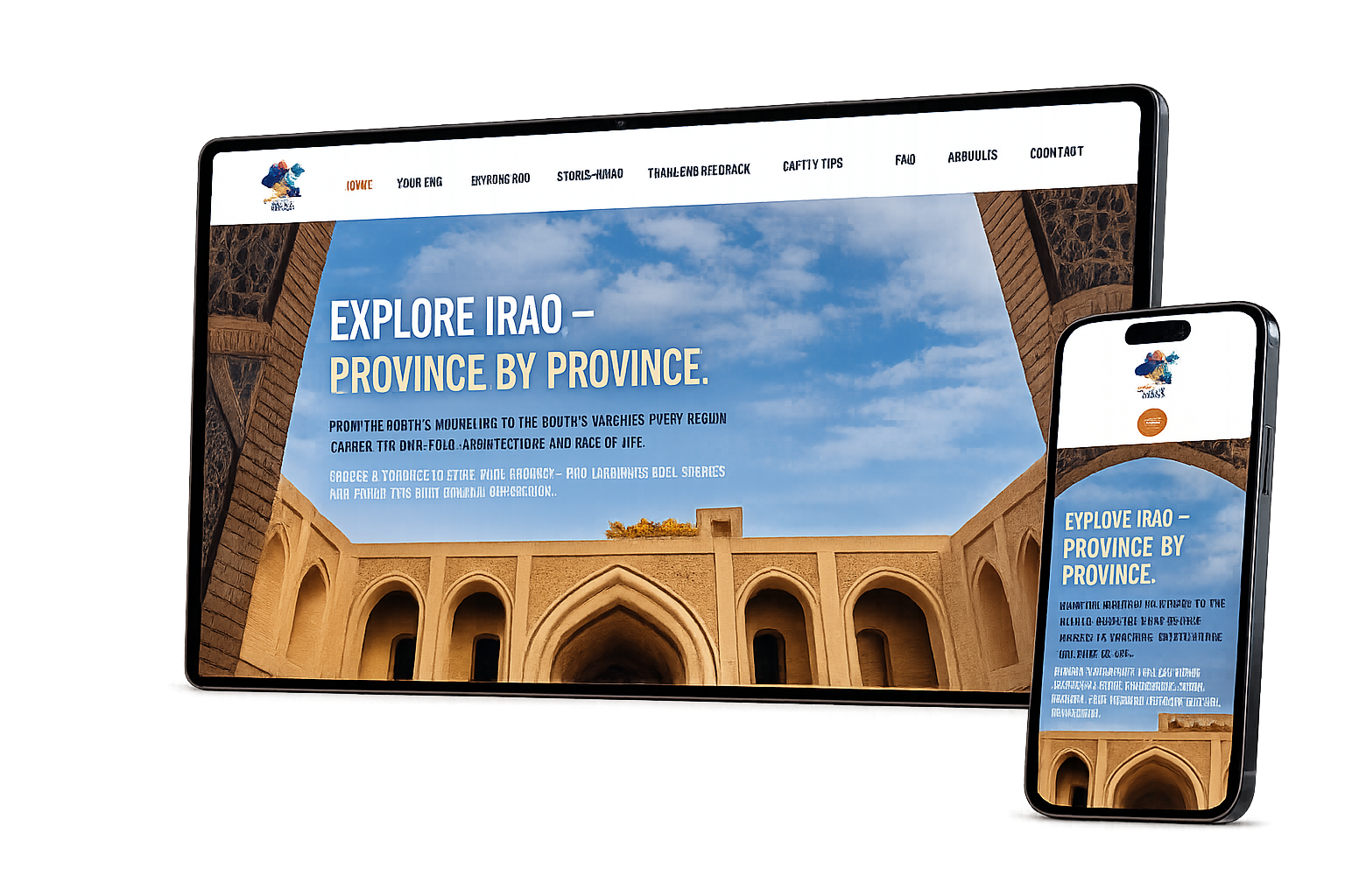 Explore Iraq website displayed on desktop and mobile